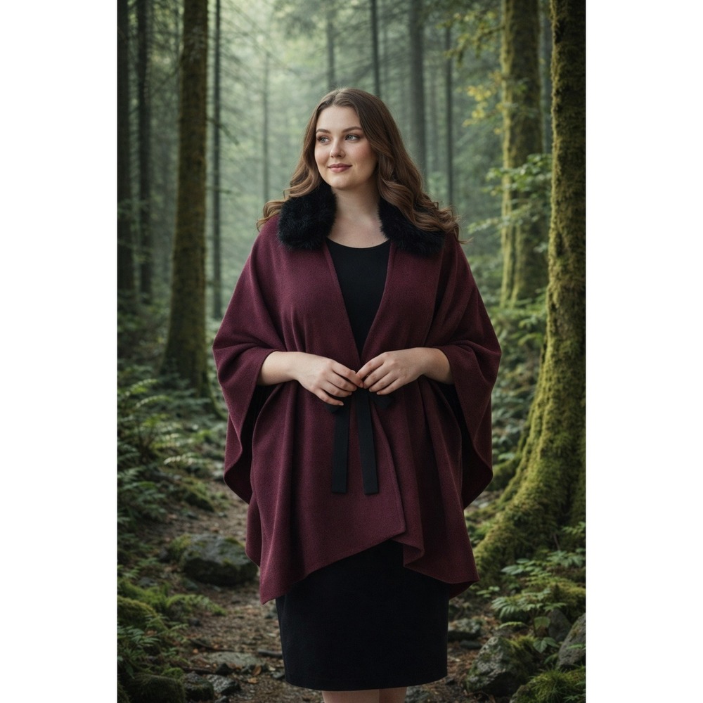 Torrid Knit Faux Fur Whimsgoth Cape Burgandy O/S Dark‎ Fairy Cottage Whimsical